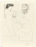 Pablo Picasso, Sculpteur songeant, modèle aux cheveux noirs et bol avec trois anémones, 1933, Radierung auf Velin (Wasserzeichen Vollard)