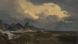 Andreas Achenbach, Gewitterküste, Öl auf Holz