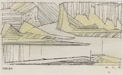 Flusslandschaft by Lyonel Feininger, 1954, Aquarell und Tuschfeder auf Bütten, sold Nov 2025