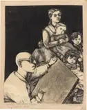 Hanna Nagel, Meine Kinder sehen so jüdisch aus?, 1930, Tuschfeder und -pinsel, teilweise laviert, auf Papier, von der Künstlerin auf ein Papier montiert