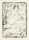 Otto Mueller, Sitzende, von Blattwerk umgeben (helle Fassung), 1923, Lithographie auf Japanbütten