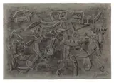 Willi Baumeister, Scheinrelief, 1952, Kohle, gewischt, radiert, auf grauem Bütten