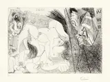 Pablo Picasso, Raphael et la Fornarina. IV: Avec le pape tirant le rideau, 1968, Kaltnadel auf Velin