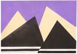 Hermann Glöckner, Schwarzweiße Aufgipfelung vor Violett, 1976, Faltung und Tempera auf Japan