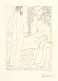 Pablo Picasso, Sculpteur, modèle couché et autoportrait en hercule sculpté, 1933, Radierung auf Montval-Velin (Wasserzeichen: Picasso)