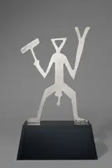 Figur by A. R. Penck, Edelstahl, gebürstet, auf lackierten Holzsockel montiert. Höhe (mit Sockel): 58,3 cm (23 in.), sold Dec 2016