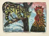 Otto Dix, Katze und Hahn, 1966, Farblithografie auf Bütten
