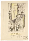 Oskar Schlemmer, Helle Formen, 1936, Bleistift und Farbstift in Gelb auf Papier (Rückseite eines maschinenschriftlichen Formulars des Bauhauses)