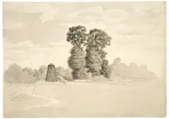 Deutsch, um 1810, Baumgruppe mit Obelisk, Feder in Schwarz, laviert, auf Bütten