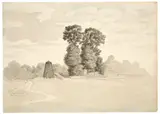Deutsch, um 1810, Baumgruppe mit Obelisk, Feder in Schwarz, laviert, auf Bütten
