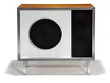 Charles and Ray Eames, Cabinet with Tru-Sonic speaker, 1956, Enameled metal, brushed aluminum, Saran plastic, walnut