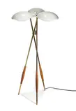 Gerald Thurston, Profile floor light, c. 1955, Enameled-metal, brass, plastic, walnut