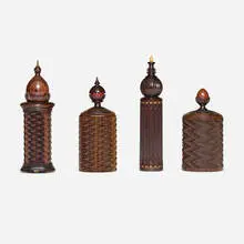 Jon Sauer, Collection of four ornamental boxes, 1992-1993, blackwood, bamboo, dymondwood, rosewood, ebony, bloodwood