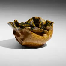 Vase by George E. Ohr, 1895-96, glazed earthenware, sold Nov 2023