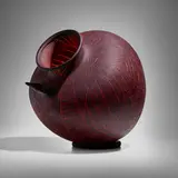Urn by William Morris, 1999, blown, hot-sculpted and etched glass, rope, sold Nov 2023