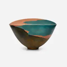 Landscape Bowl by Wayne Higby, c. 1980, glazed and raku-fired earthenware, sold Nov 2023