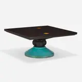 Wendell Castle, Korman dining table, 1989, dyed imbuia, satinwood, patinated brass, leather