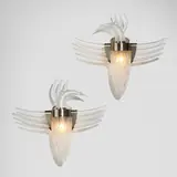 Dan Dailey, Bird Sconces, pair, 1999, diamond cut, sandblasted, and acid-polished crystal, chrome-plated metal, glass