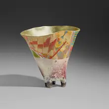 Vase by Bennett Bean, pit-fired, painted, and gilt earthenware, sold Nov 2023