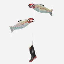 Buster Simpson, Fish to Foot, 1992, suspended metal and found objects, monofilament