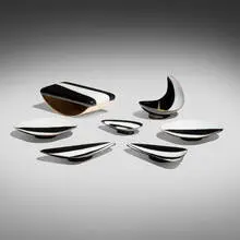 A.G. Bunge, Collection of tableware, c. 1955, enameled brass