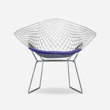 Diamond chair by Harry Bertoia, chrome-plated steel, upholstery, sold Nov 2025