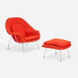 Eero Saarinen, Womb chair and ottoman, wool upholstery, chrome-plated steel