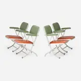 Warren McArthur, Folding chairs, set of four, c. 1930, leather upholstery, aluminum, steel