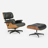 Charles and Ray Eames, 670 lounge chair and 671 ottoman, walnut plywood, rosewood plywood, leather upholstery, enameled and brushed aluminum
