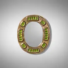 Mithé Espelt, Mérida wall mirror, c. 1970, glazed and gilt earthenware, mirrored glass
