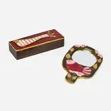 Mithé Espelt, Moineau hand mirror and Paon lidded box, c. 1968, glazed and gilt earthenware, stained wood, mirrored glass