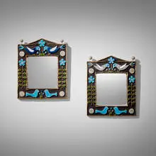 Bocage wall mirrors, pair by Mithé Espelt, c. 1970, glazed and gilt earthenware, mirrored glass, sold Nov 2025