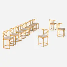 Josef Hoffmann, Fledermaus chairs model 728, set of 10, ash, upholstery