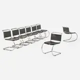 MR10 chairs, set of eight by Ludwig Mies van der Rohe, stainless steel, saddle leather, nylon cord, sold Nov 2025