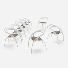 GO chairs, set of eight by Ross Lovegrove, 1998, powder-coated metal, upholstery, sold Nov 2025