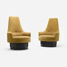 Adrian Pearsall, Swivel lounge chairs, pair, c. 1960, upholstery, wood, metal