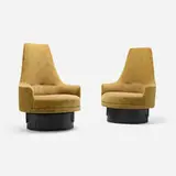Adrian Pearsall, Swivel lounge chairs, pair, c. 1960, upholstery, wood, metal