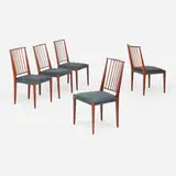 Josef Frank, Dining chairs, set of five, mahogany, suede leather upholstery