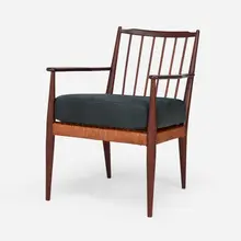 Josef Frank, Armchair, model 508, 1932, mahogany, cane, suede leather upholstery