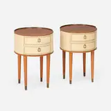 Halvdan Pettersson, Nightstands, pair, c. 1940, mahogany, stained beech, leatherette, brass
