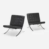 Barcelona chairs from Wayne State University, Detroit, pair by Ludwig Mies van der Rohe, leather, stainless steel, sold Nov 2025