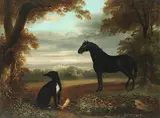 English School, Mid-19th Century, A pony and a greyhound in a landscape, oil on canvas