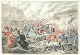 James Gillray, Spanish-Patriots attacking the French-Banditti; The Church Militant; Meeting of Unfortunate Citoyens, Three etchings with extensive hand-colouring, c. 1800, on wove
