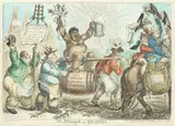 James Gillray, The Triumph of Quassia; The Bear and his Leader; Grace before Meat, Three etchings with extensive hand-colouring, c. 1806, on wove