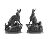 Jules Moigniez, pair of bronze animalier models of 'Chasse Ouverte' & 'Chasse Fermee'