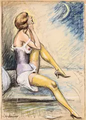 Rudolf Bauer, Die gelben Strümpfe, Um 1910, Farbkreide und Kohle auf Ingres-Bütten