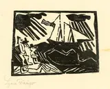 Lyonel Feininger, Wettsegeln, 1918, Holzschnitt auf dünnem chamoisfarbenen Japanbütten