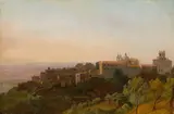 Französisch, um 1830, Blick auf Ariccia mit dem Palazzo Chigi, Öl auf Papier auf Leinwand, auf Pappe aufgezogen