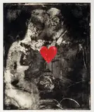 Jim Dine, Two Figures Linked by Pre-Verbal Feelings, 1976, Etching with drypoint and photographically transferred drawing with handcoloring in red watercolor by artist on German etching paper