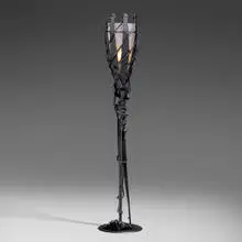 Albert Paley, Trellis lamp, 1999, formed and fabricated steel with a charcoal gray finish, frosted glass